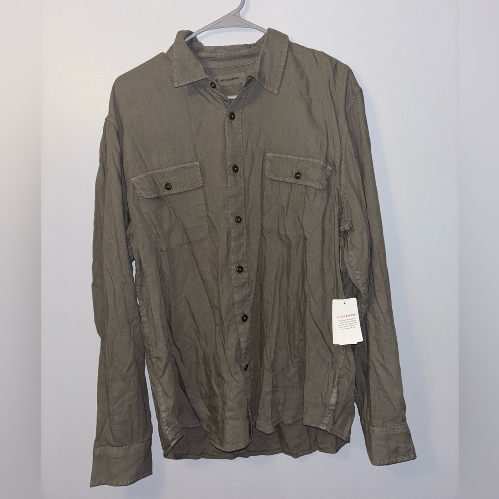 🫒NWT Lucky Brand Olive-Green Button Front Flannel
